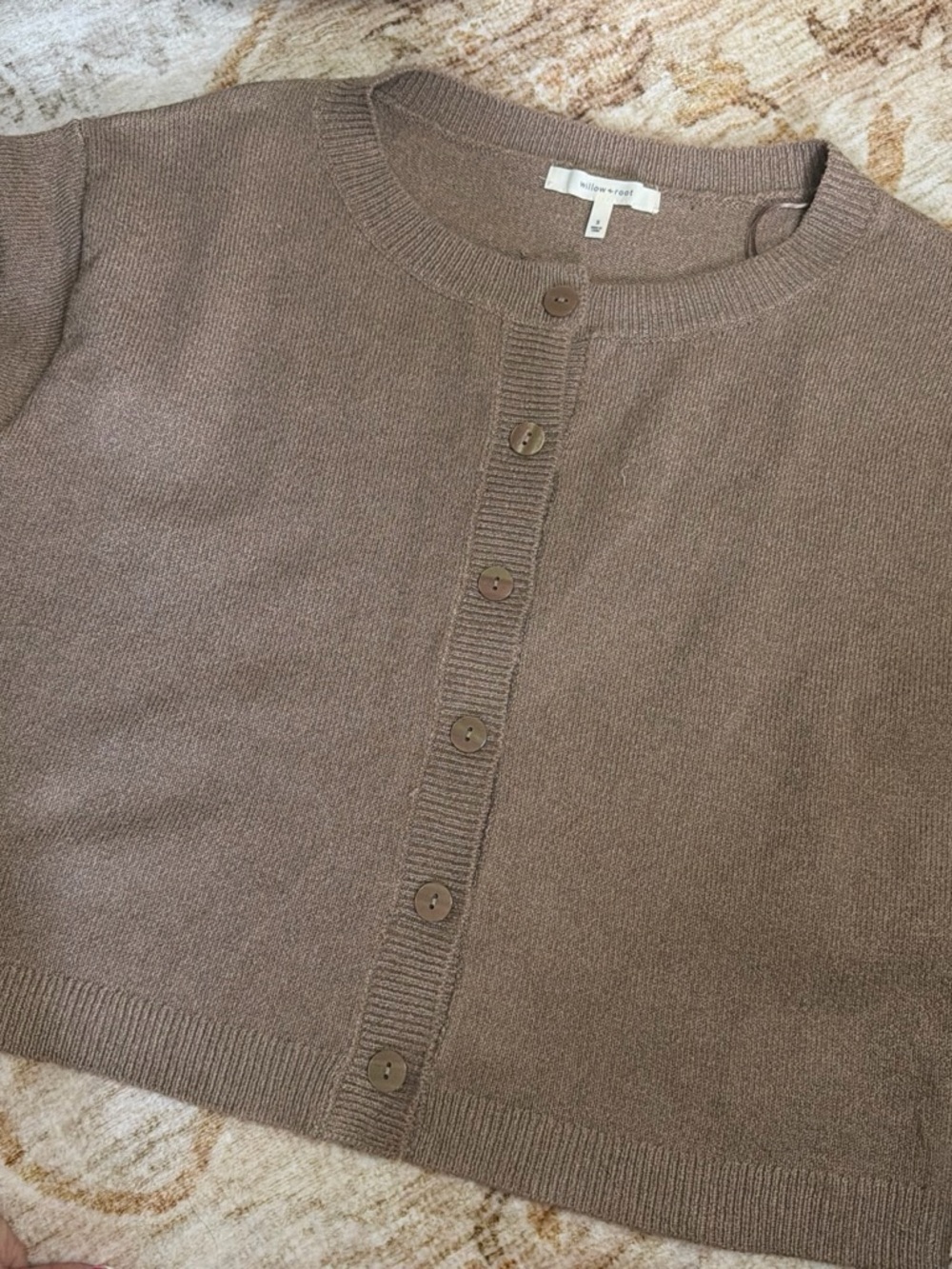 Willow & Root Taupe Button-Front Knit Cardigan